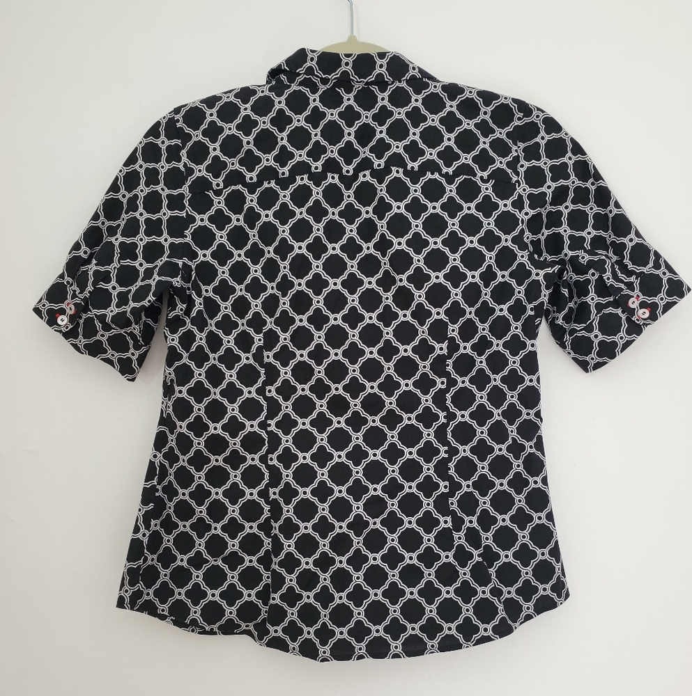 Talbots Black And White Patterned Button Down Shi… - image 3